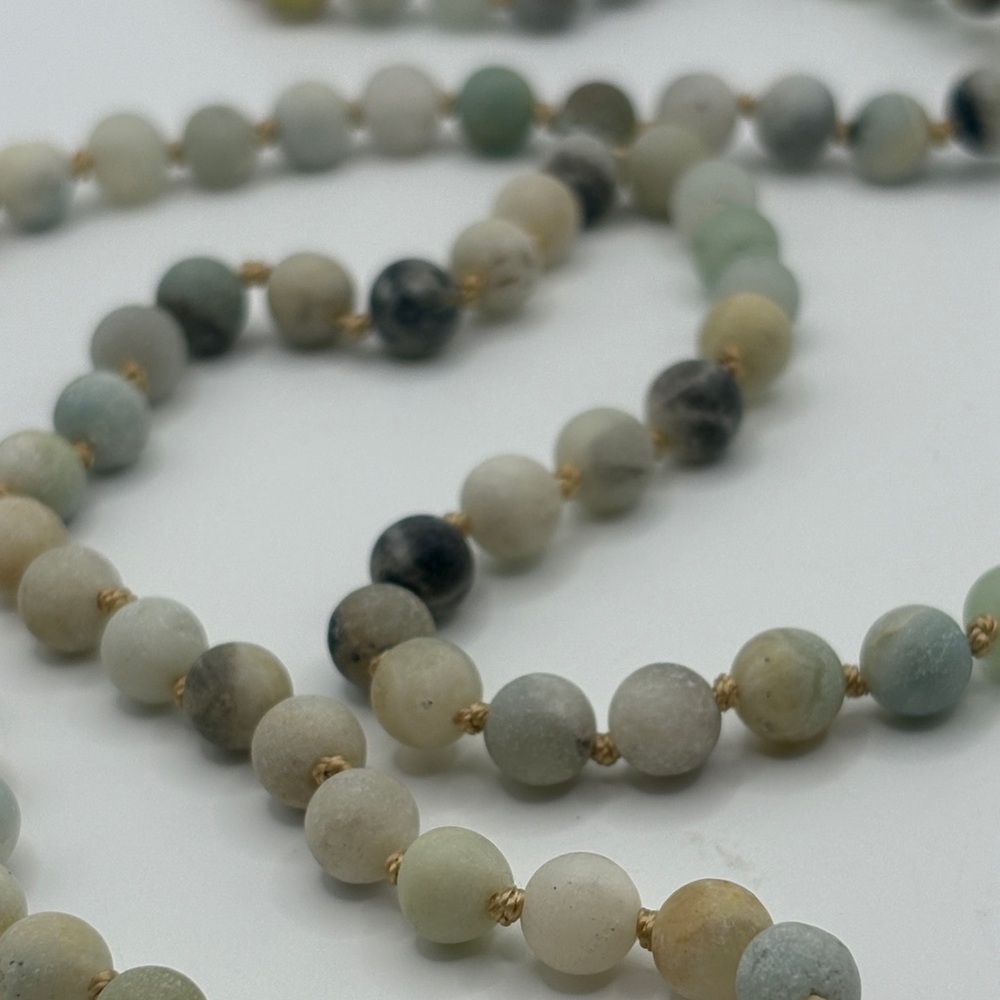 Amazonite Beaded Tassel Necklace - Multi Green & Tan Meditation Necklace Yoga